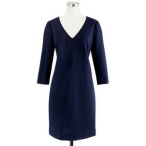 J. Crew Wool Navy V-neck Long Sleeve Sheath Dress